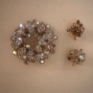 Sparkling Vintage Crystal Brooch and Earring Set over 75 Years Old.